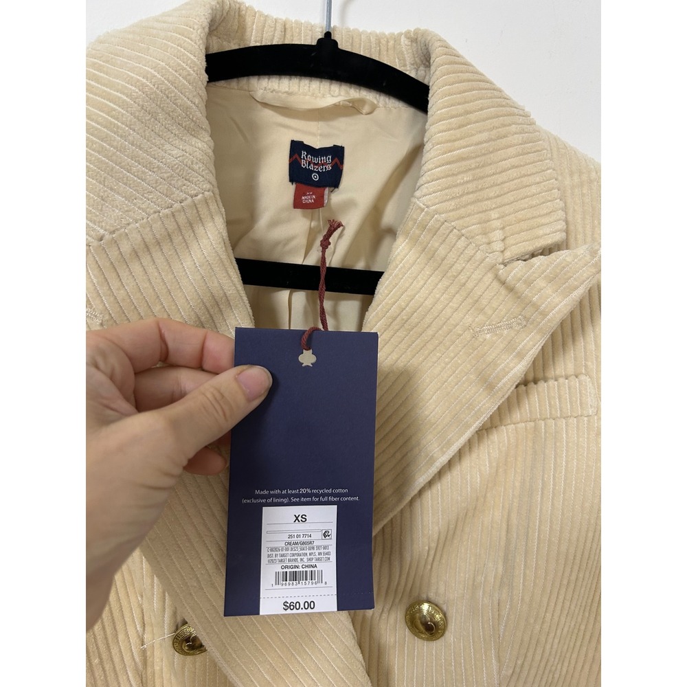 NWT Rowing Blazers Target Corduroy‎ Double Breasted Blazer Cream Gold Buttons XS - Picture 3 of 11